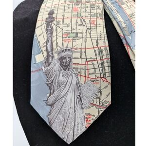Rene Chagal $55 NYC Map Necktie Statue of Liberty Empire State Building Blue